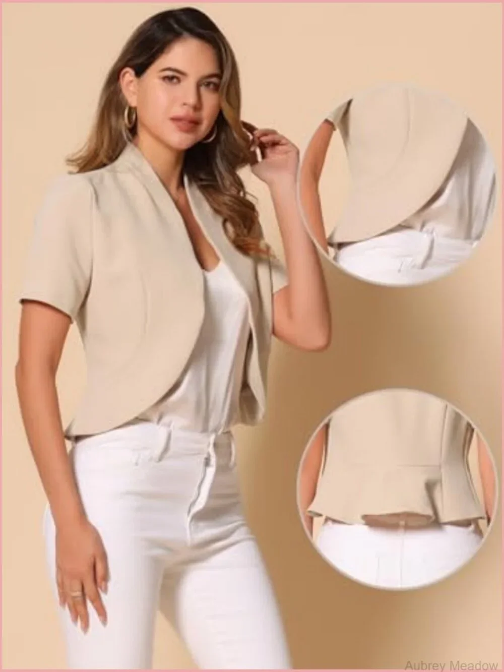 Short Sleeve Open Front Blazer Cropped Shrug Jacket